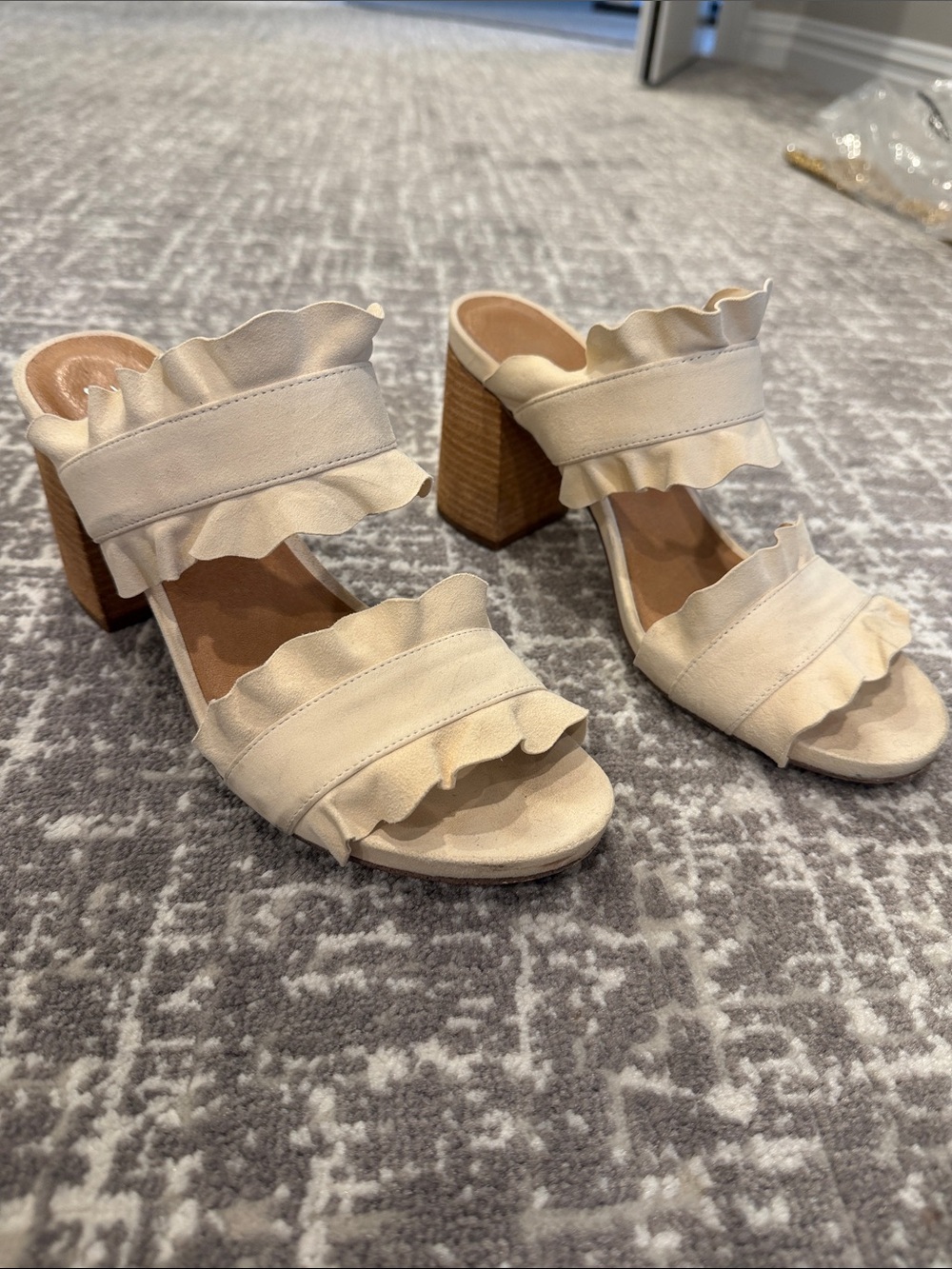Free People Ivory Suede Ruffle Sandal